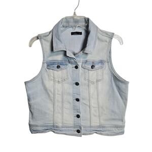 Prana Denim Jean Button Up Vest Womens Medium Light Wash Bleach Wash